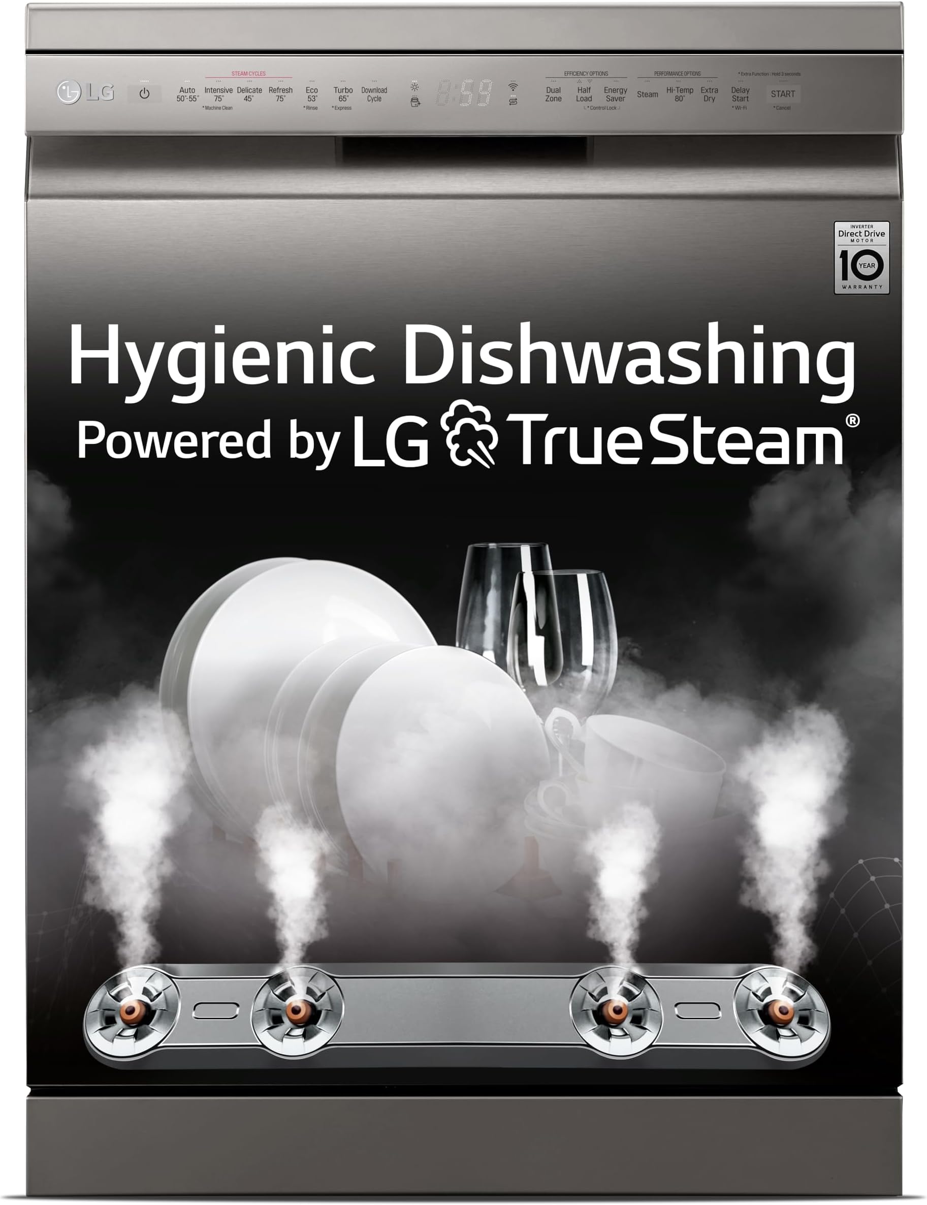 LG 14 Place Settings Inverter Direct Drive, Wi-Fi Free Standing Dishwasher (DFB424FP, Silver, Silent Operation, Tough Stain Removal, Adjustable racks & TrueSteam)