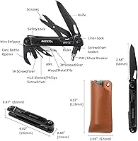 Vista 7 de ROCKTOL Multitool Gen-R Lite, Retro Black EDC Pocket Knife VG10 Blade, Compact 15-in-1 Multi-tool with Screwdriver, Large Scissors, Glass Breaker