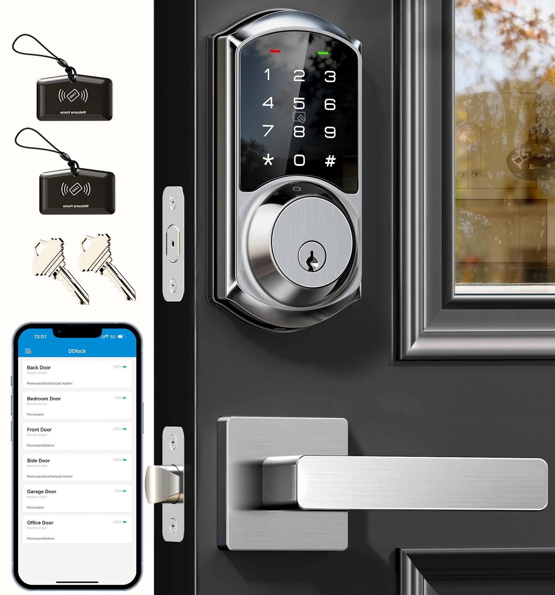 Veise VE06-L Smart Locks with 2 Lever Handle Set, App Control