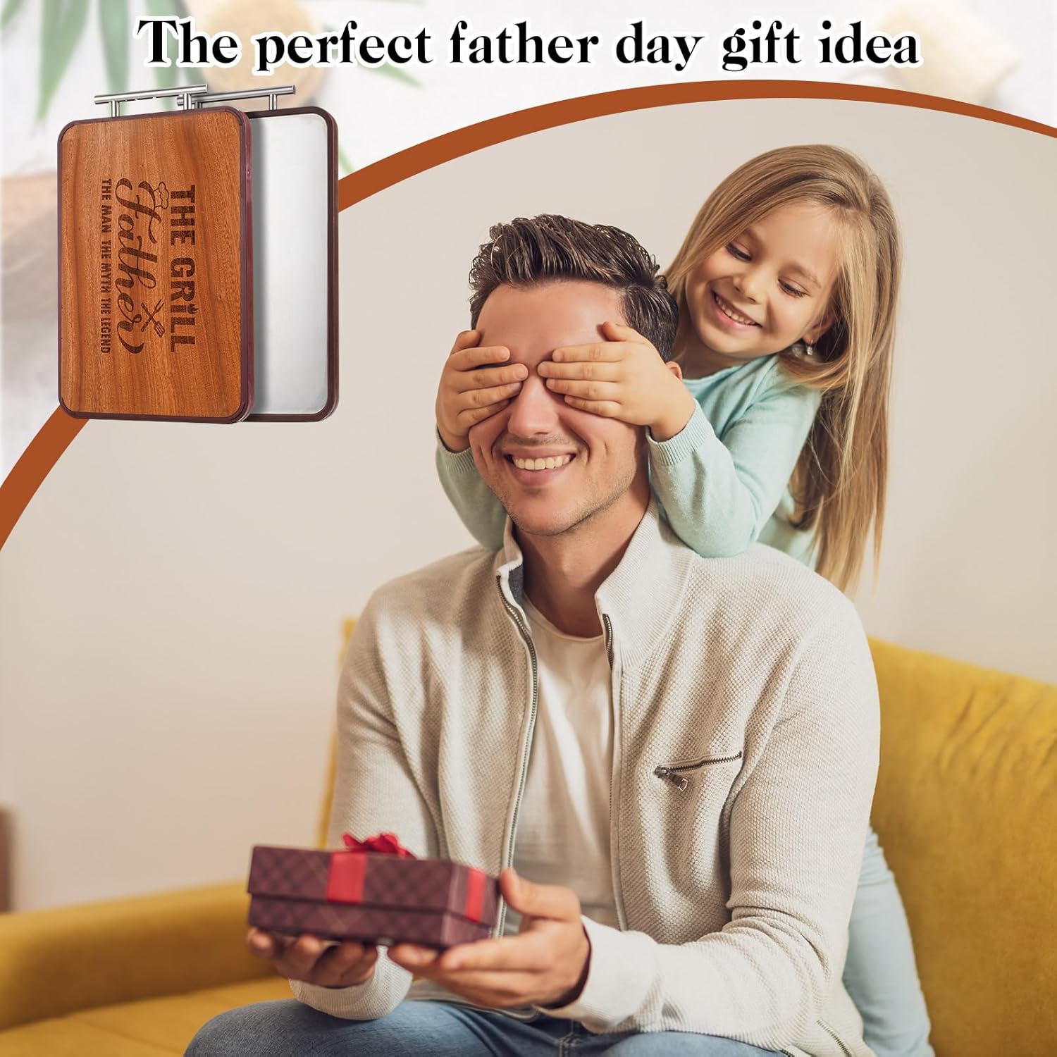 Gift for Dad- Grill Cutting Board Double Sided Wood&Titanium Cutting Boards Engraved Charcuterie Board Unique Gifts from Daughter Son (Dad)