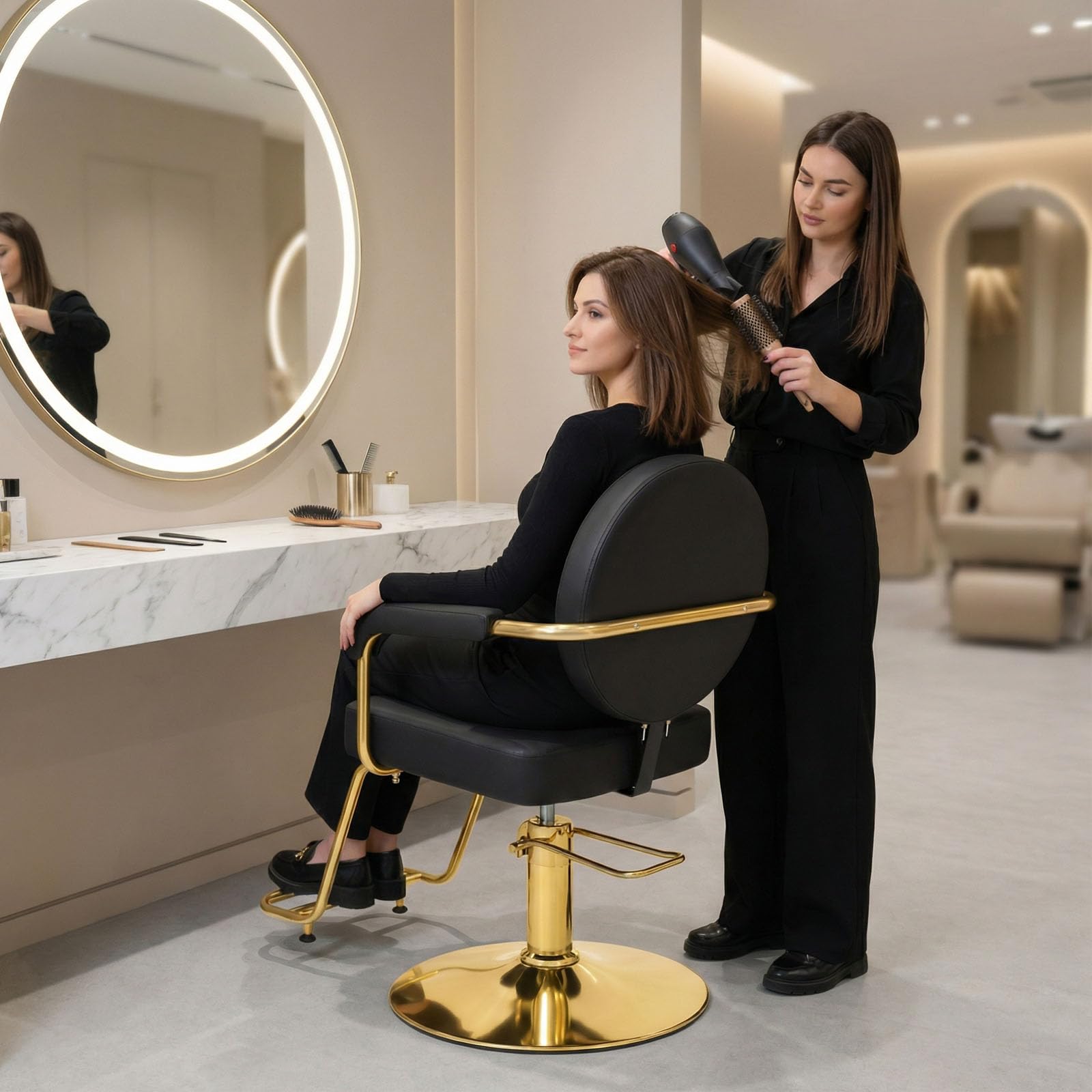 Black & Gold Salon Chair - Artist Hand Styling Chair -2 Black & Gold Salon Chair - Artist Hand Styling Chair -2