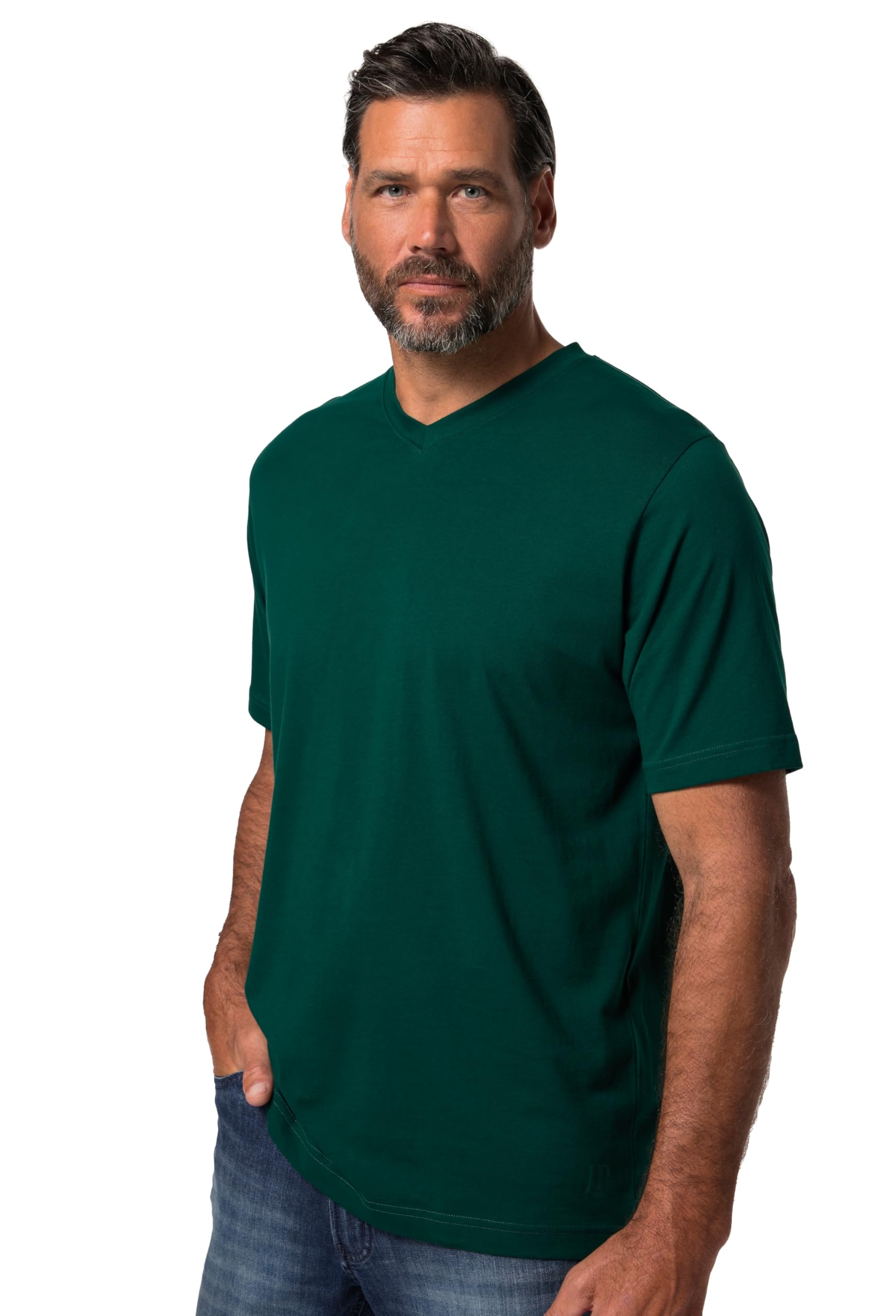 JP 1880 Men's Large Sizes Plus Sizes Menswear L-8XL Basic Crew Neck Combed Cotton up to 10 XL 702558, Jungle Green, 7XL