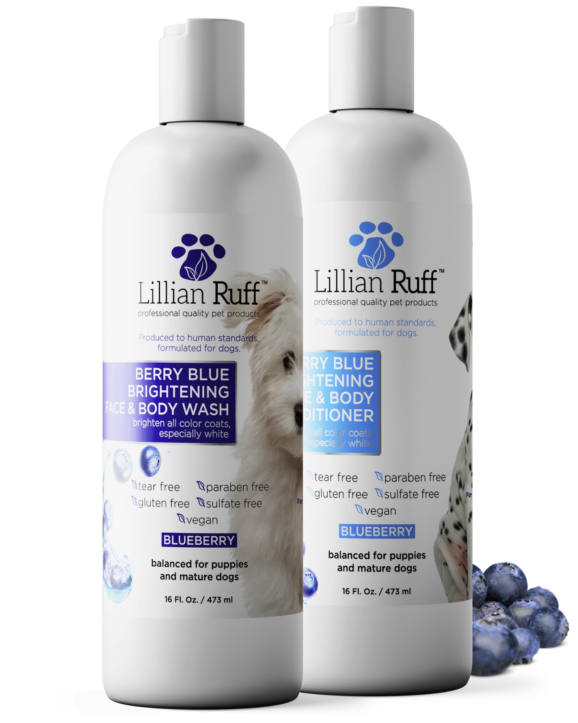Lillian Ruff PRO Formula Berry Blue Brightening Dog Shampoo & Conditioner Set - Professional Show-Quality Whitening, Stain & Odor Eliminator, Hydrating Relief for Dry Skin, ProVitamin B5, USA Made