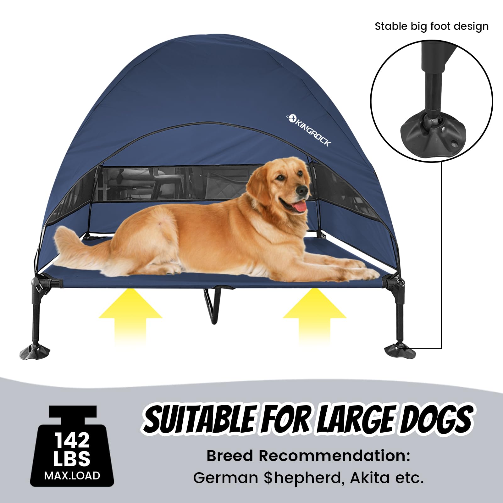KINGROCK Elevated Dog Bed with Removable Canopy Portable Outdoor Pet Cot Waterproof 600D Oxford Fabric Anti Slip Feet for Large Dogs Camping Beach Indoor and Outdoor Use - image 2