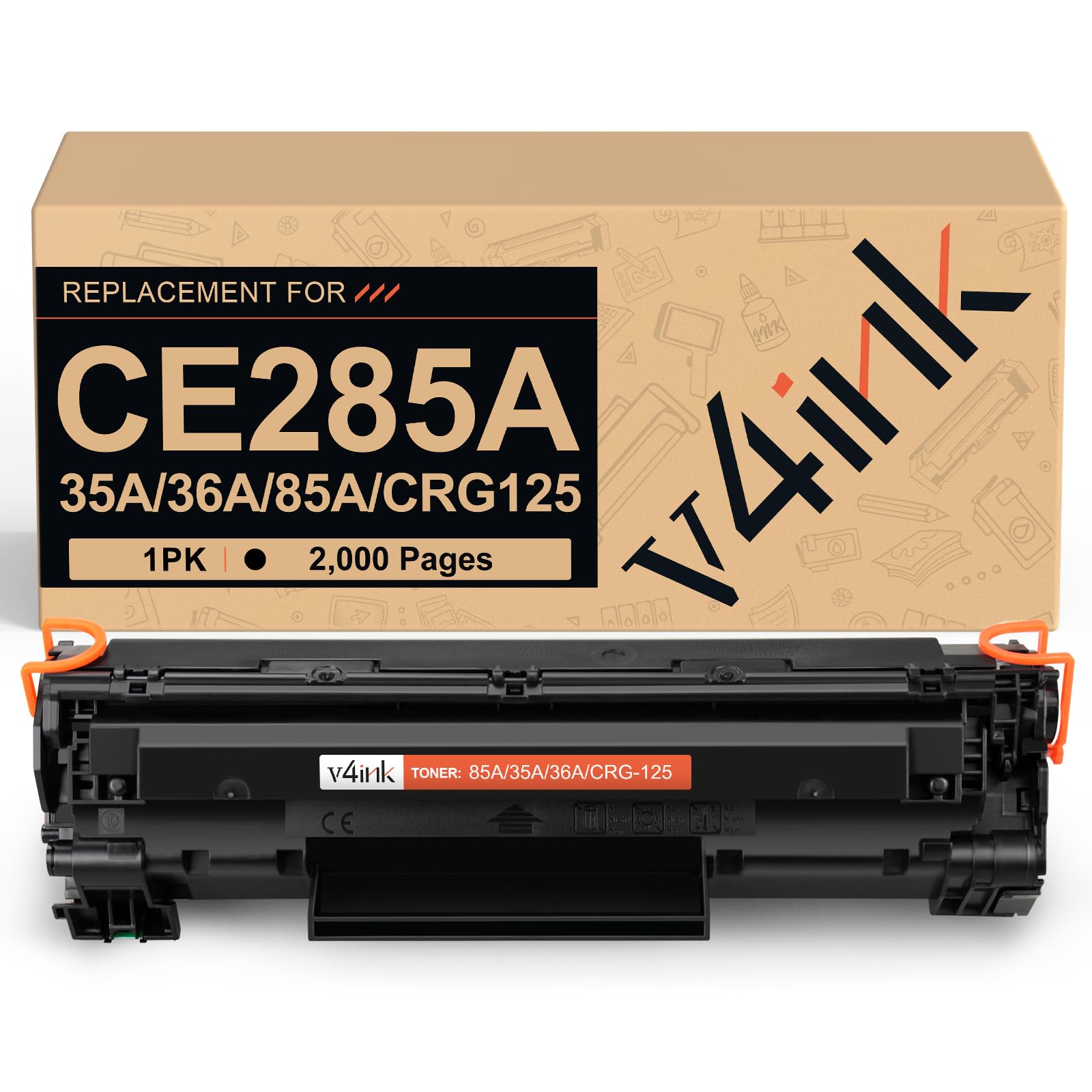 V4INK Compatible 85A Toner Cartridge Replacement for HP 85A CE285A 36A CB436A 35A CB435A Canon 125 Toner Ink for HP Pro P1006 P1102 P1102W P1505