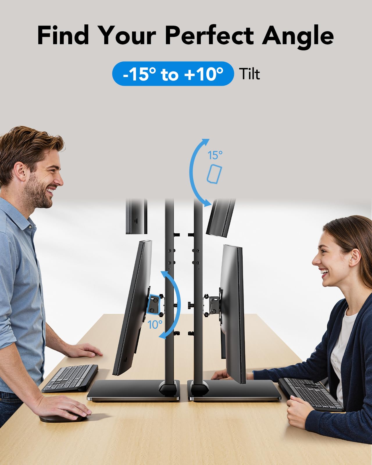 HUANUO Braccio Monitor Doppio, Dual Vertical Monitor Arm Suitable for Two Screens from 13 to 34 Inches 20 kg, Swivel, Tilt, Height Adjustable, VESA 50/75/100