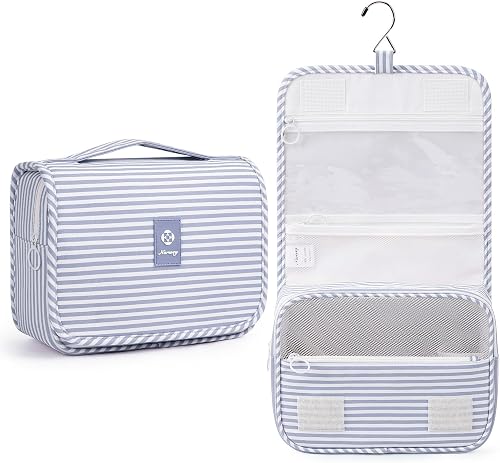Narwey Travel Hanging Toiletry Wash Bag Toiletry Bags for Women Toiletries Bag Washbag Makeup Cosmetic Organizer for Men Girls, Z-greyish Blue Stripe