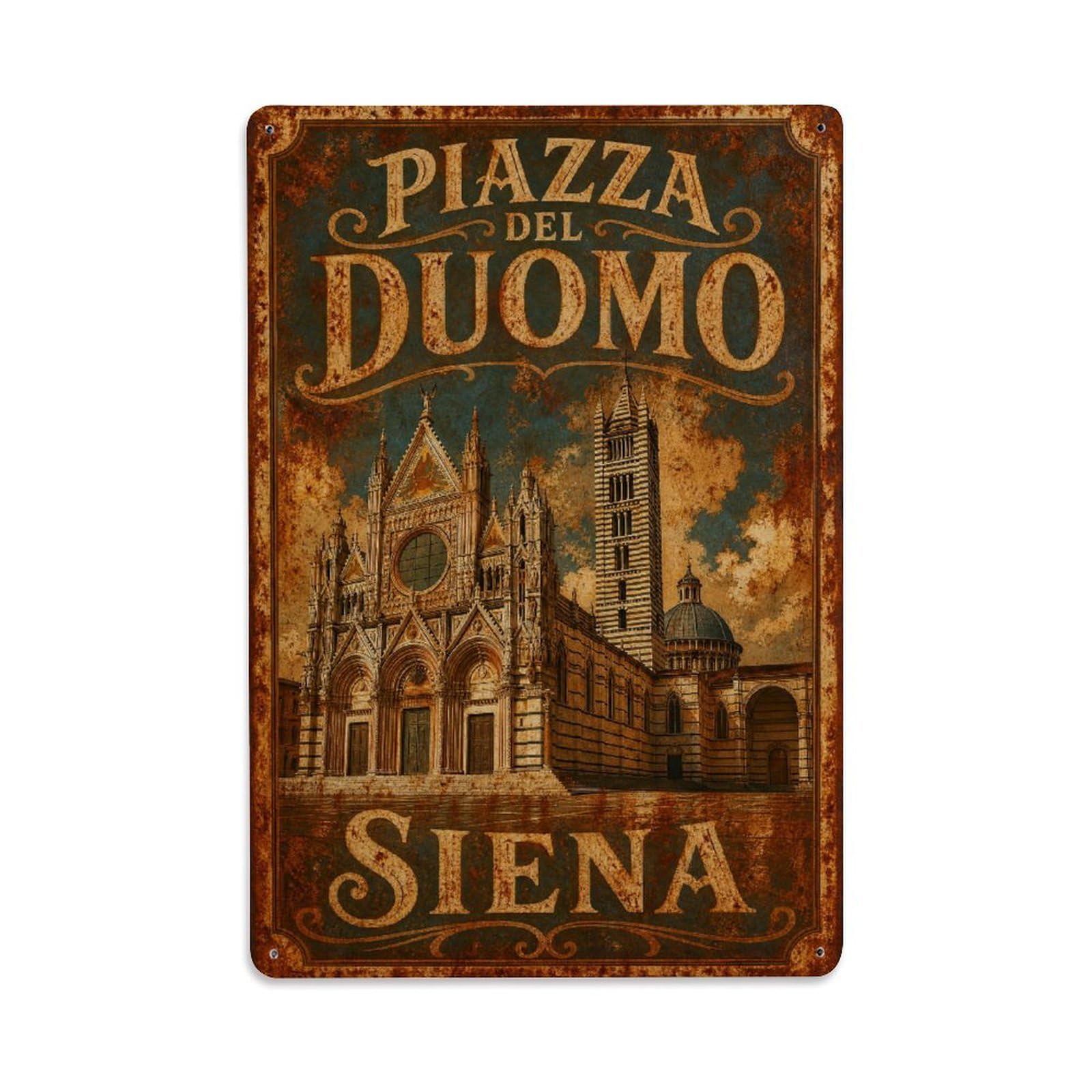 Huiyhb 8X12inch(20X30cm) Vintage Travel Siena Cathedral Square Piazza Duomo Italy Metal Tin Sign