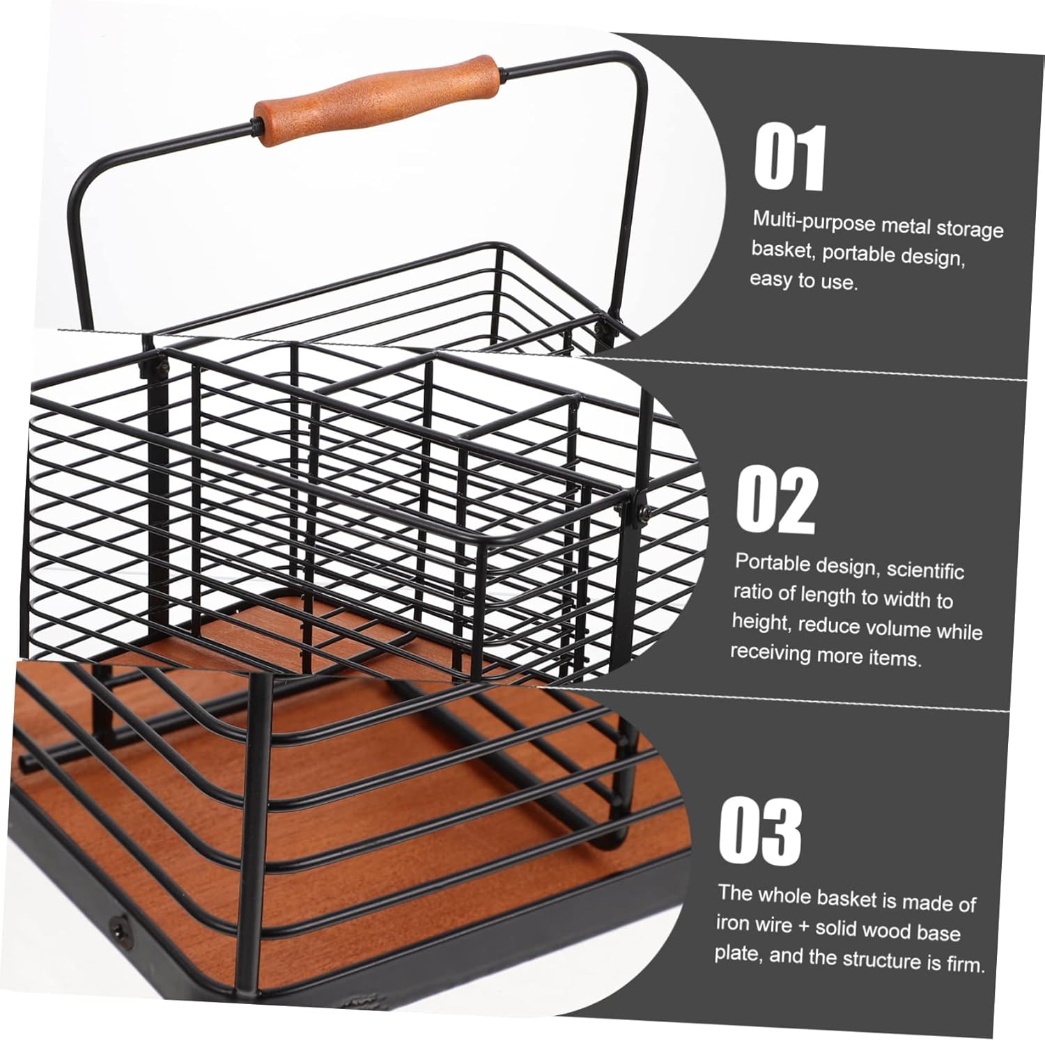 STOBAZA Nordic Iron Art Multi-Compartment Storage Basket Black Portable Organizer for Kitchen Spices Bathroom Cosmetics and Home Essentials