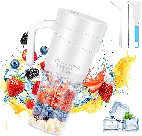 Licuadora portátil para batidos y batidos, licuadora portátil de 16 onzas, licuadora de tamaño personal con 6 cuchillas, mini licuadora recargable