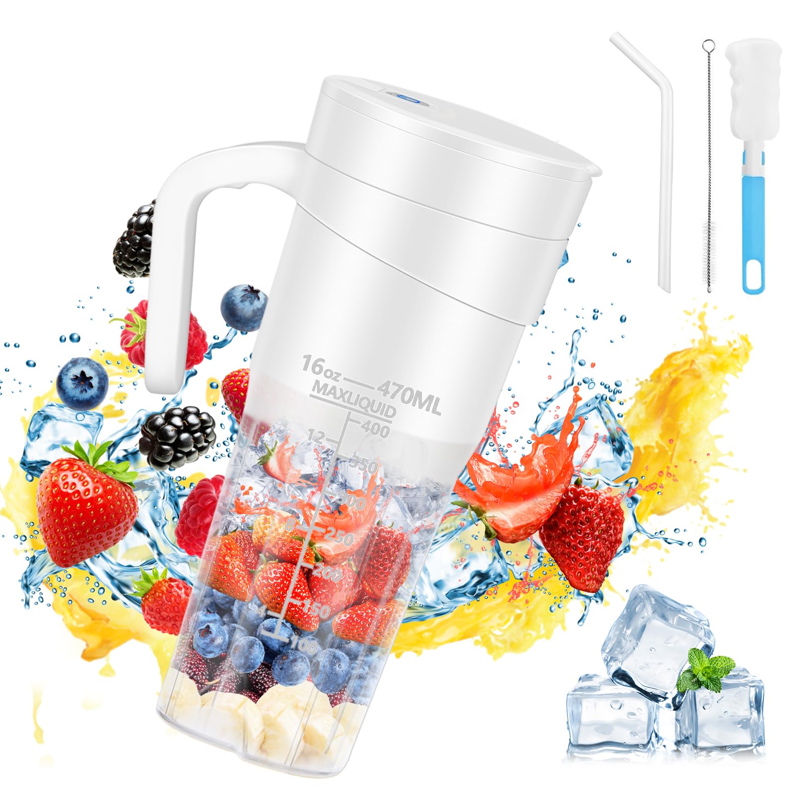 Portable Blender for Shakes and Smoothies: Travel Blender,16 Oz Mini Blender with 6 Blades,USB Rechargeable,for Making Fresh Juice, Convenient for Travel and Sports