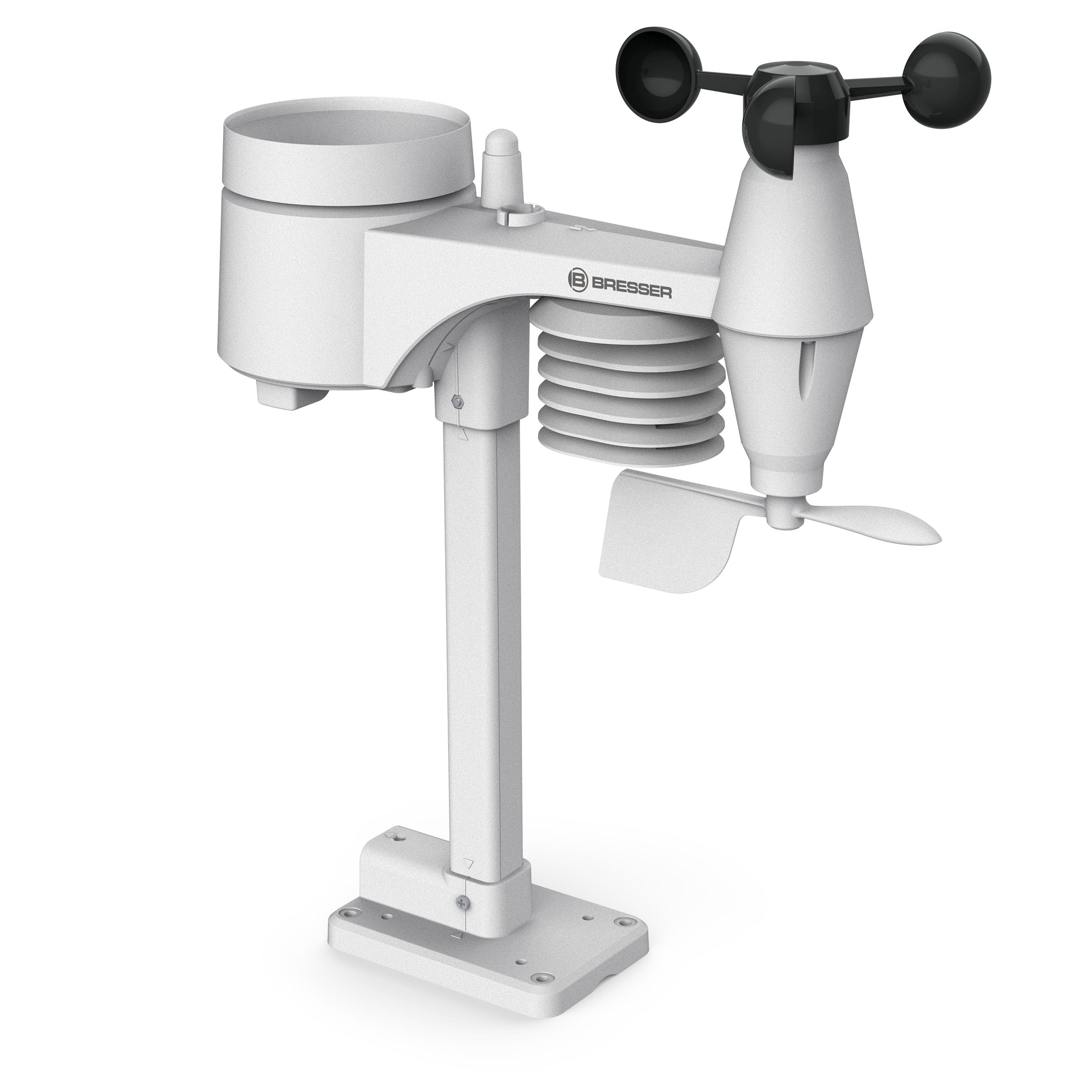 Bresser Wetterstation Funk mit Außensensor Wetter Center mit 5-in-1 Außensensor (Temperatur, Luftdruck, Luftfeuchtigkeit, Windmesser, Regenmesser), weiß