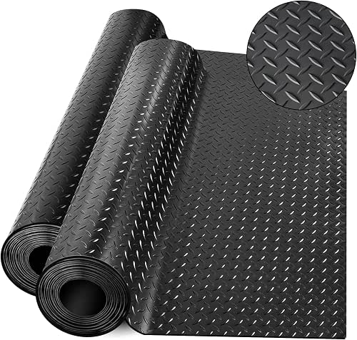 Diamond-Plate Rubber Flooring Rolls, 21FT *16IN Garage Floor Mat, 4