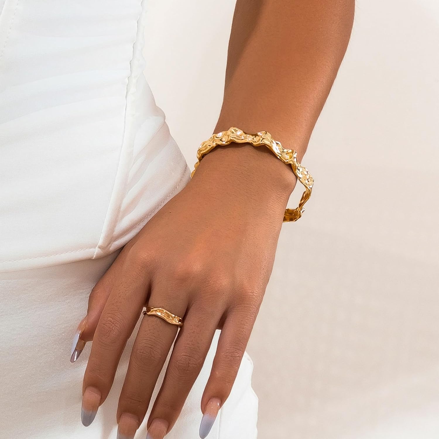 Chunky Gold Bangle Bracelets Thick 14K Gold Bracelet ​Adjustable Twist Cuff Bracelet Bangle Classical Fashion Summer Jewelry for Women - Image 3