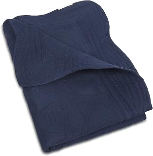 MONOBLANKS Personalized Monogram Baby Quilt - Lightweight Embossed Scalloped Throw Blanket, All Seasons Navy 36x46"