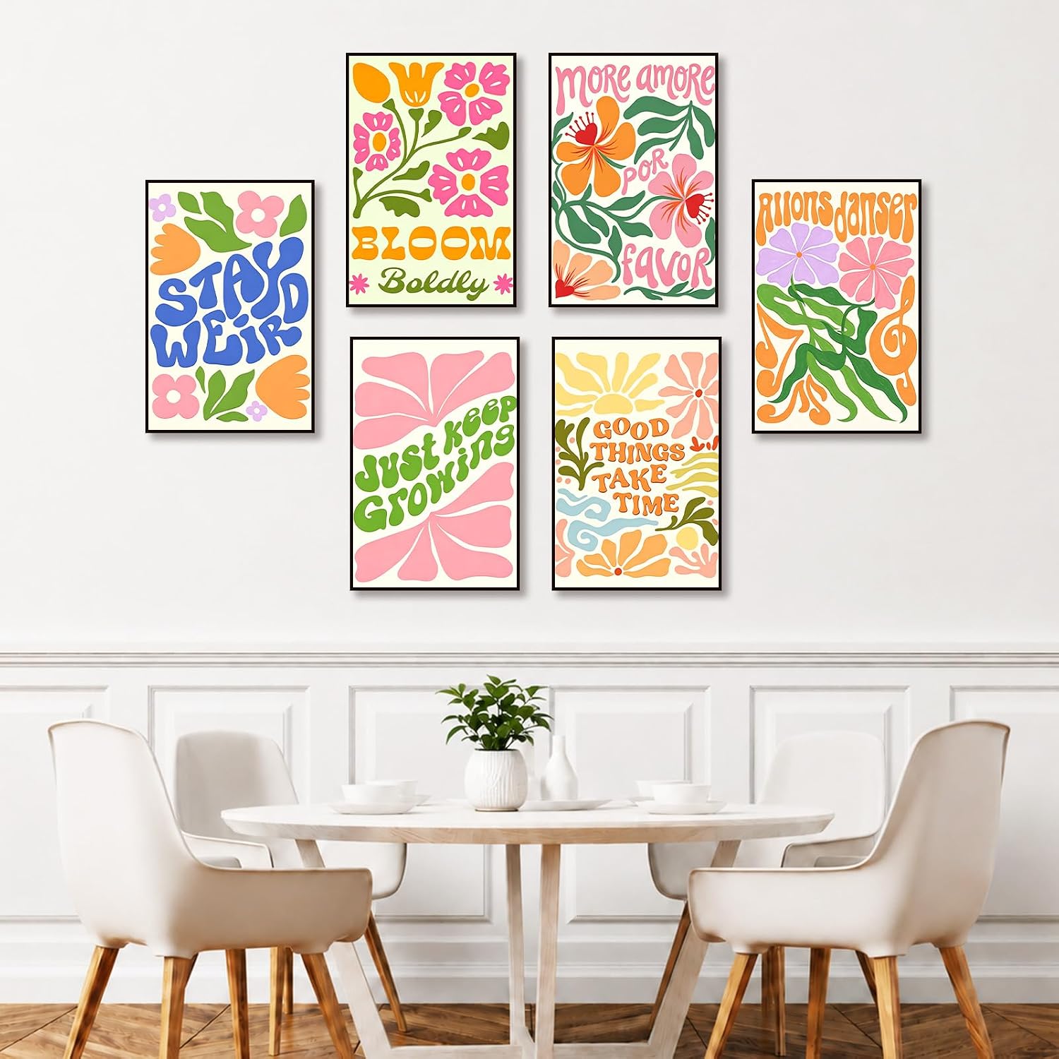 6 Pack Paint by Numbers Kit for Adults, Retro Floral Quotes, 8x12 Inch