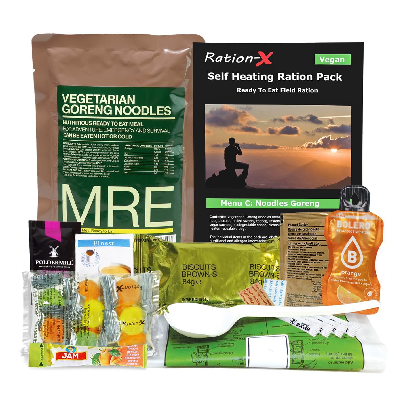 Ration-X Self Heating Field Ration Pack Ready To Eat Meal Menu C Vegan