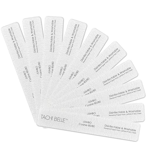 Tachibelle 10 limas de uñas abrasivas japonesas jumbo, lavables de cebra, para arte de uñas, lijado (10 unidades 8080)