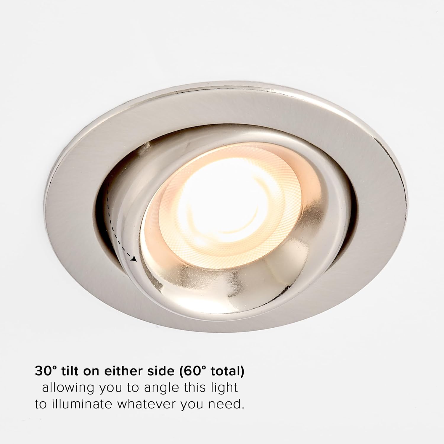 Maxxima 2 in. 5 CCT Adjustable Slim Recessed LED Gimbal Downlight, 400 Lumens, Color Selectable 2700K/3000K/3500K/4000K/5000K, 30° Tilt, Dimmable Brushed Nickel Trim, Canless, IC Rated, J-Box Included