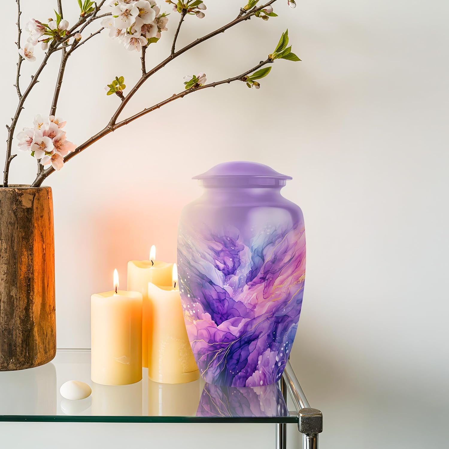 Purple Abstract Burial Urns for Human Ashes Adult Male - Large Cremation Blue Urn for Mom & Dad - Memorial Funeral 4 Small Urns for Ashes for Female (Set of 5-10" & 3")