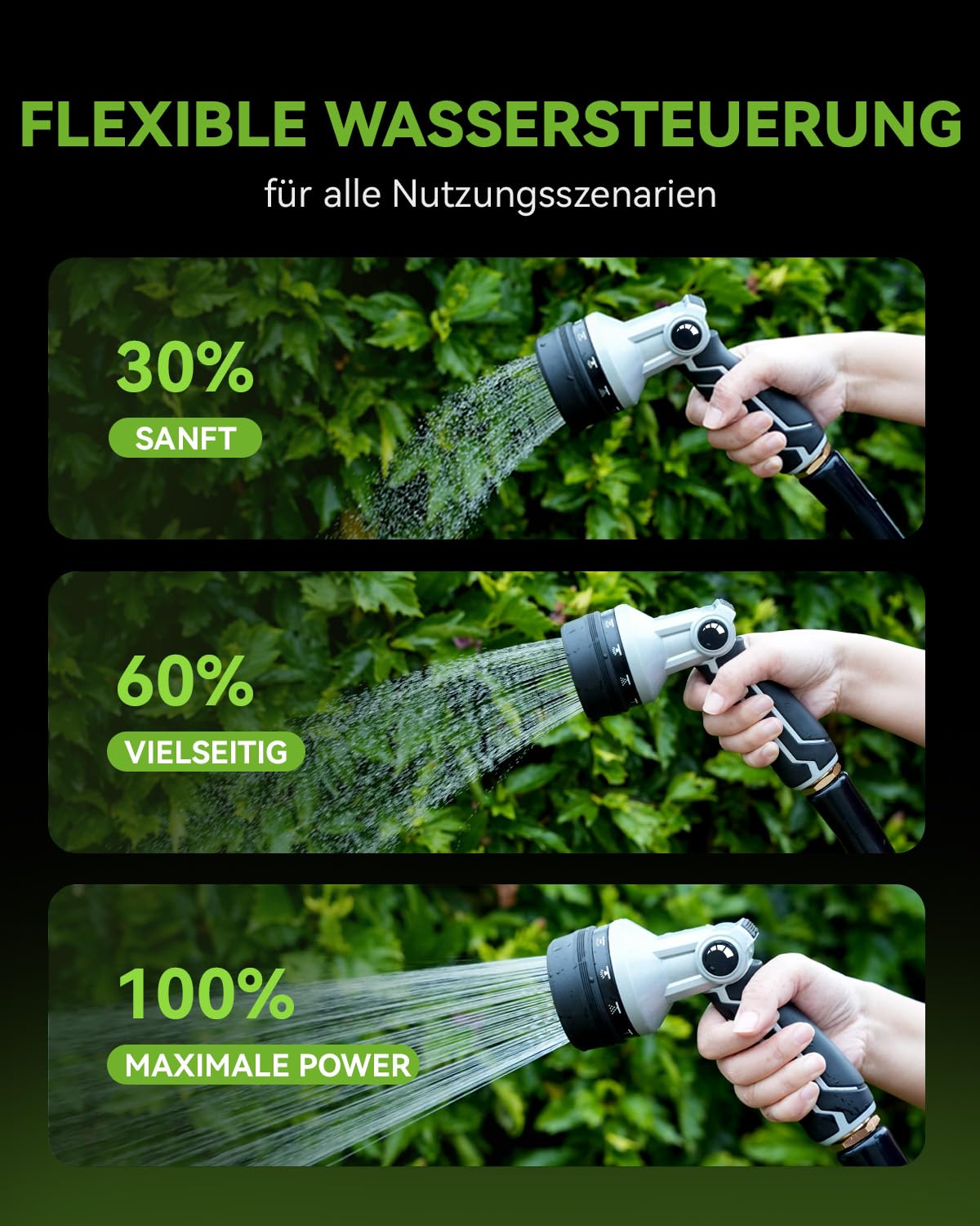 RAINPOINT Gartenbrause Metall, Hochdruck Gartenschlauch Düse mit 10 Bewässerungsmuster, Daumensteuerung, Hochbelastbar Garden Spritze für Bewässerung, Autowaschen, Haustierdusche, Schwarz