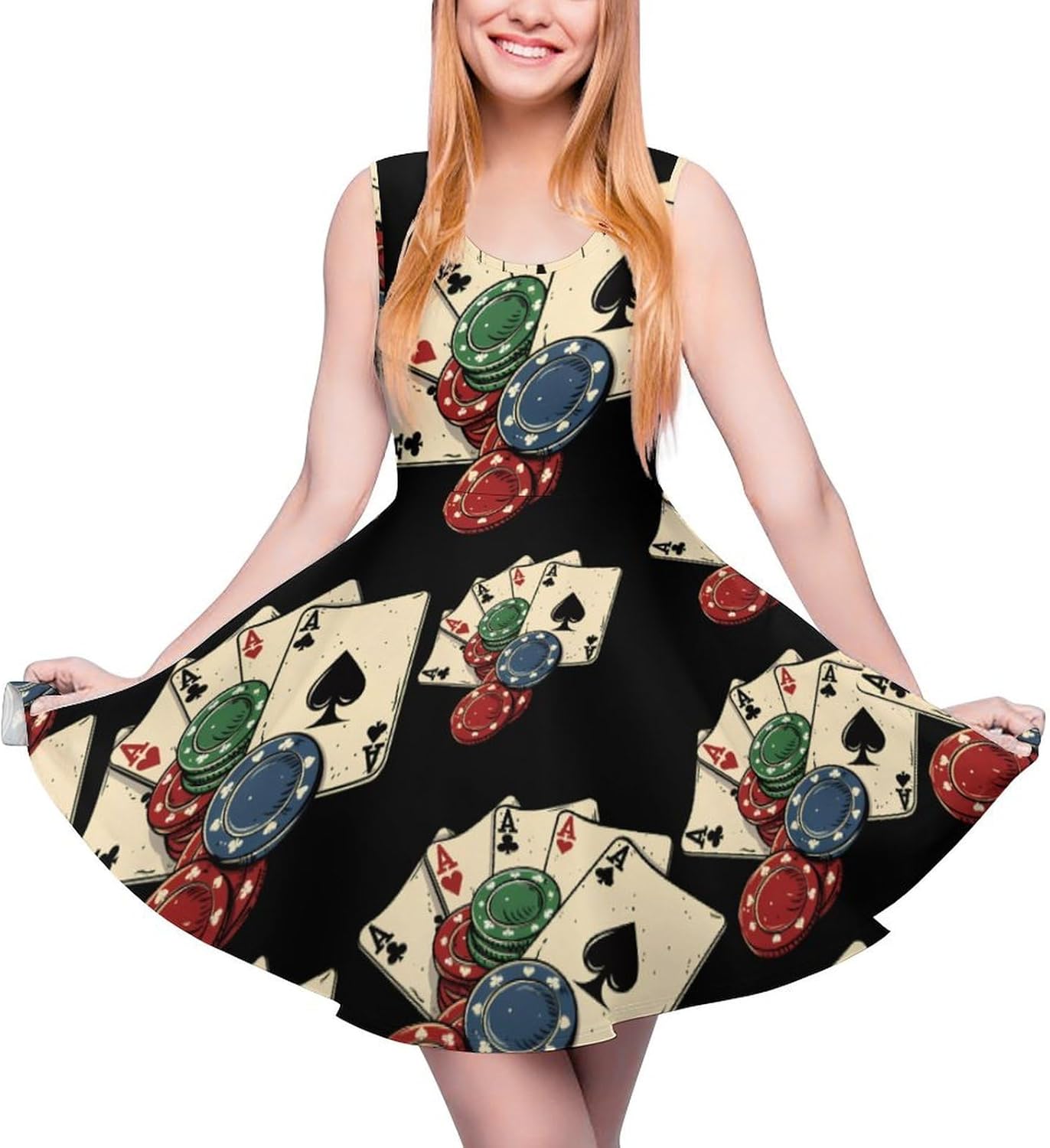 Chips with Poker Cards-Photoroom Summer Dresses for Women Sleeveless Beach Sundress Swing Mini Tank Dress 5X-Large