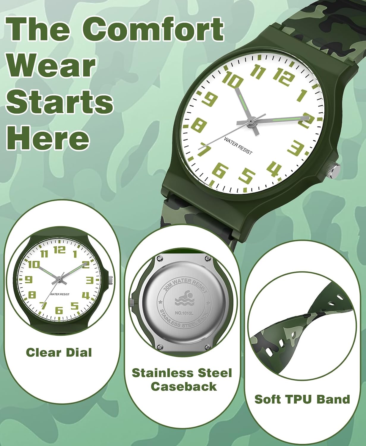 SOCICO Kids Analog Watch for Boys Girls, Easy to Read Learning Time Watch, Waterproof, Soft Band Wristwatch for Child Teens Ages 5-15, Great Gift for Kids Children