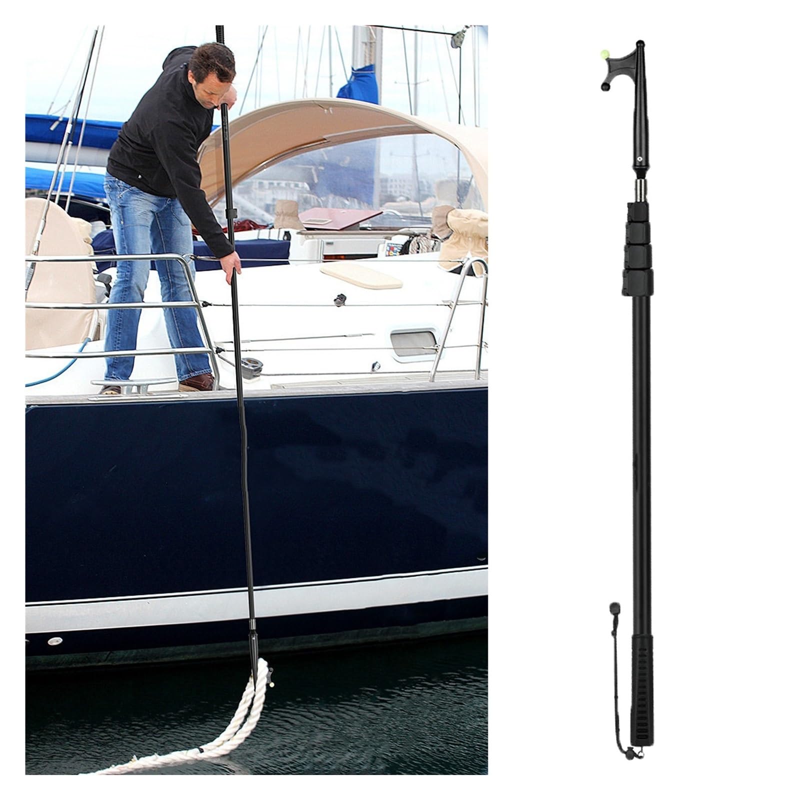 DJPHOFS 4-18 Ft Long Pole with Hook On End Black, Dock Defender Boat Docking Sticks Telescoping, Reinforced Aluminum Telescopic Boat Hook Pole(L 2.4m/7.9'/94.5")