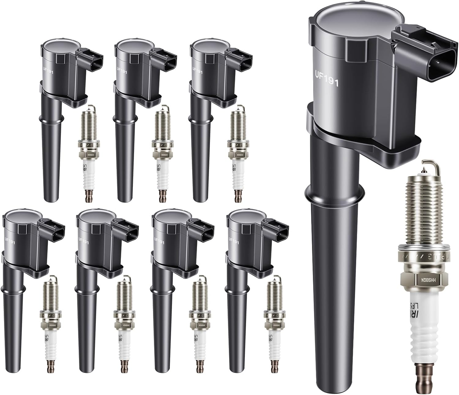 Ignition Coil Pack and Iridium Spark Plugs Set of 8 Compatible with Ford Mustang 4.6L 1999-2004, 5.4L 2007-2012, 5.8L 2013-2014, GT 2005-2006, Aviator Continental Navigator, OE# UF191 6708