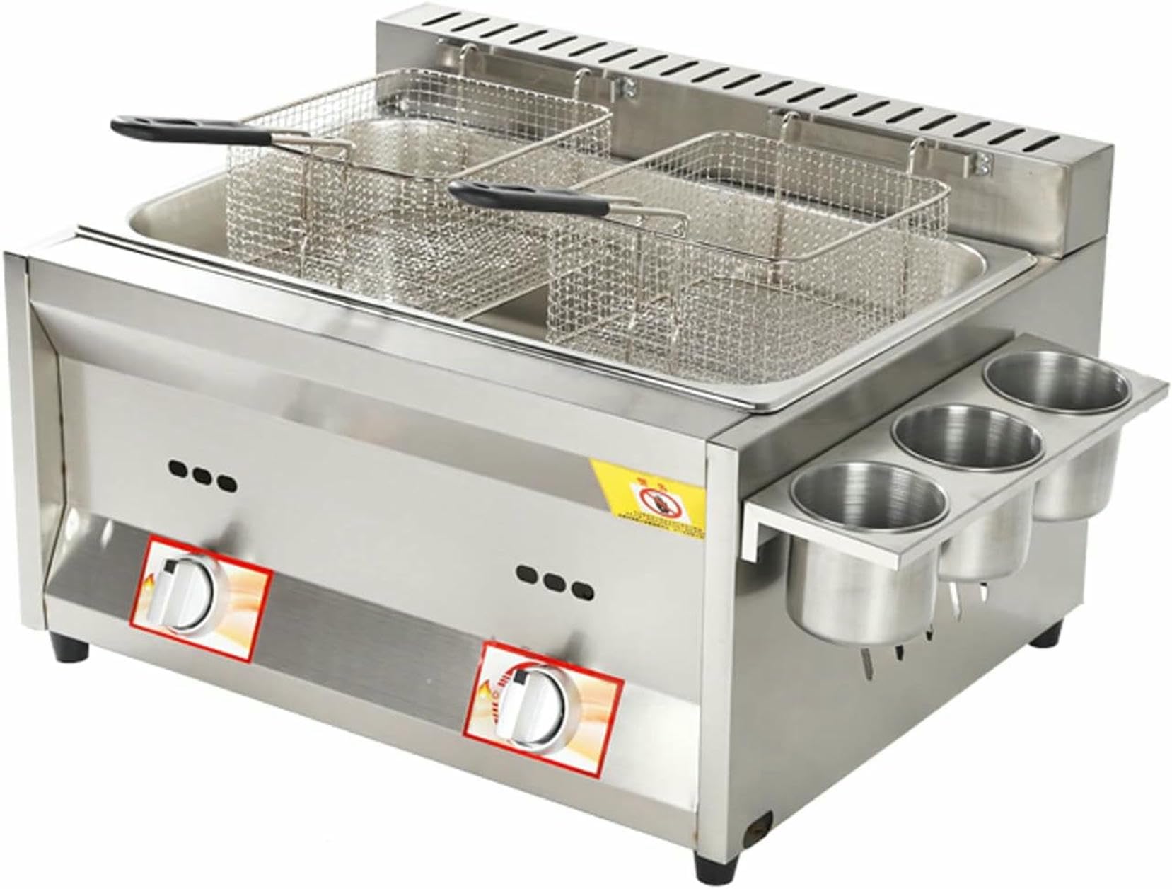 Freidora a Gas con Tapa Freidora Comercial de Acero Inoxidable para freír Alimentos Adecuada para familias y cocinas de restaurantes~/