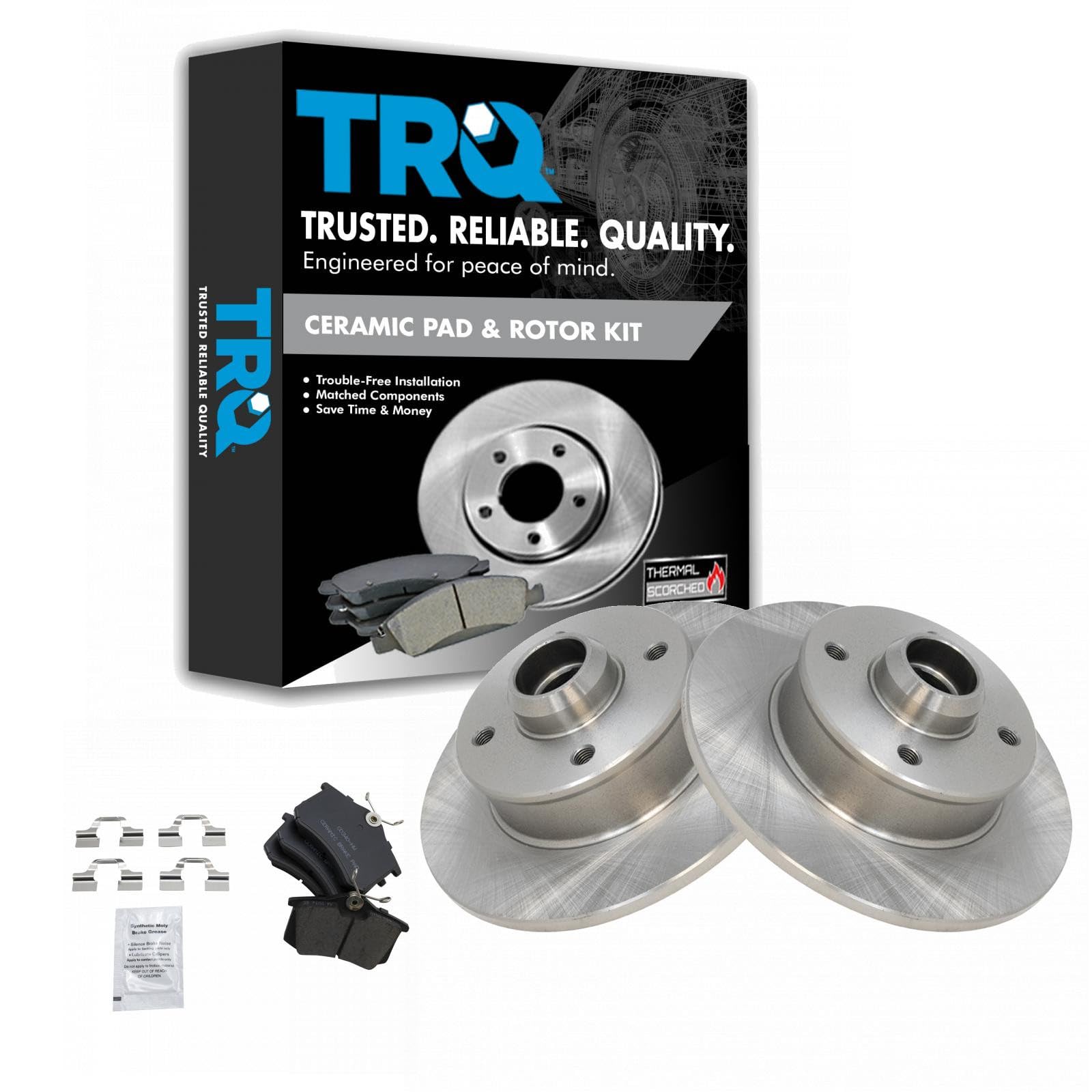 TRQ Rear Brake Pad & Rotor Kit Brake Pads Brake Rotor Ceramic Compatible with 1990-1992 Volkswagen Corrado 1988-1999 Golf 1985-1999 Jetta 1990-1993 Passat 1986-1988 Scirocco