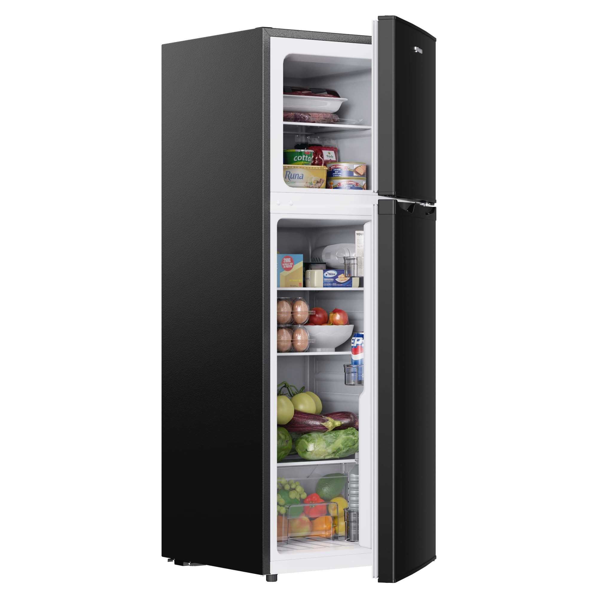 Upstreman Frigo Congélateur Combiné Indépendant 132L (98L Réfrigération + 34L Congélation), 7 Niveaux de Température, Refroidissement rapide, Frigo Noir pour Studio, Petit Appartement et Bureau, TM132