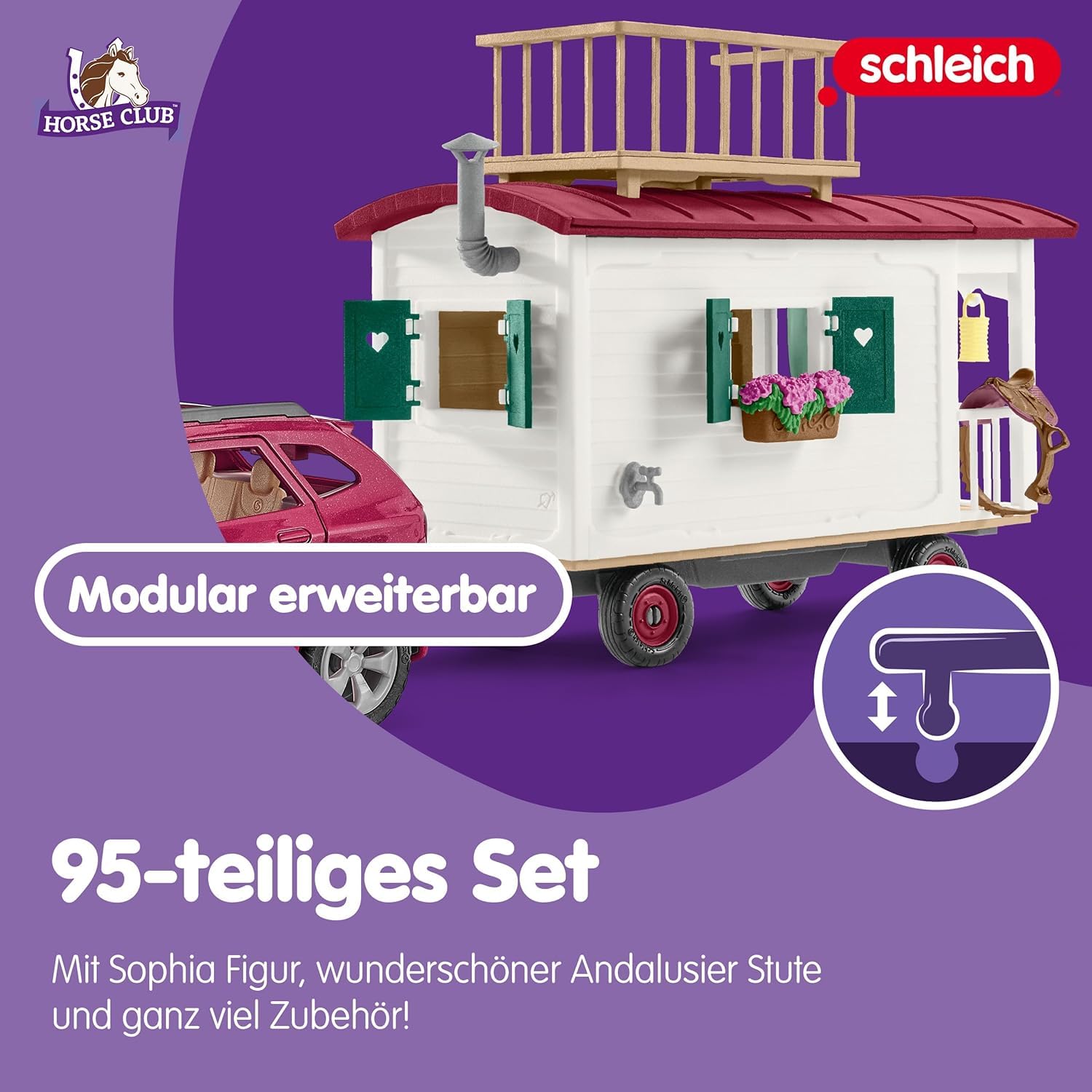 Schleich Horse Club | Wohnwagen für geheime Club-Treffen 42593 | Set mit Figuren, vielen Funktionen und zahlreichem Zubehör | Geschenk für Mädchen und Jungen | Spielset ab 6 Jahren | 95 Teile