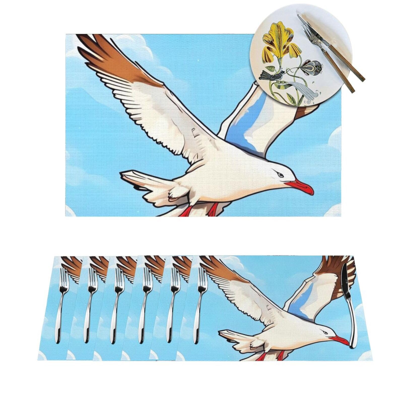 Sets de table tissés en PVC motif mouettes pour repas en intérieur et extérieur