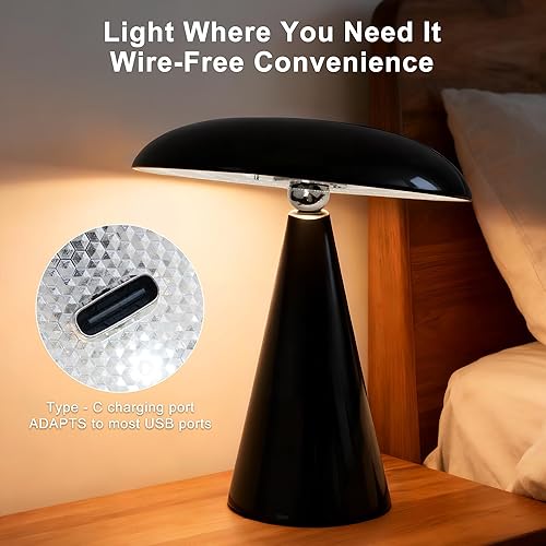 Miniatura 4 de Lámpara de mesa moderna de mediados de siglo, luz LED recargable inalámbrica, temperatura táctil regulable de 3 colores, lámpara pequeña retro para