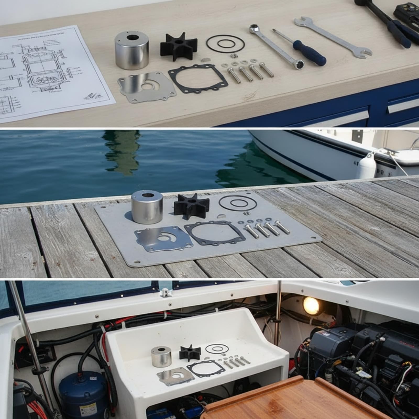 Componente Motore Marino Kit Girante Pompa Acqua Ricambio Impeller Pompa Acqua Set Revisione Materiale Resistente per Raffreddamento Efficiente