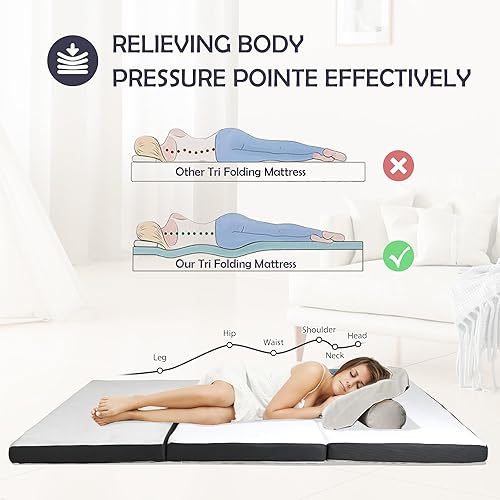 Miniatura 4 de Folding Mattress,Tri Fold Memory Foam Mattress,Portable Foldable Mattress Topper with Washable Cover,Non-Slip Bottom for Camping,Guest