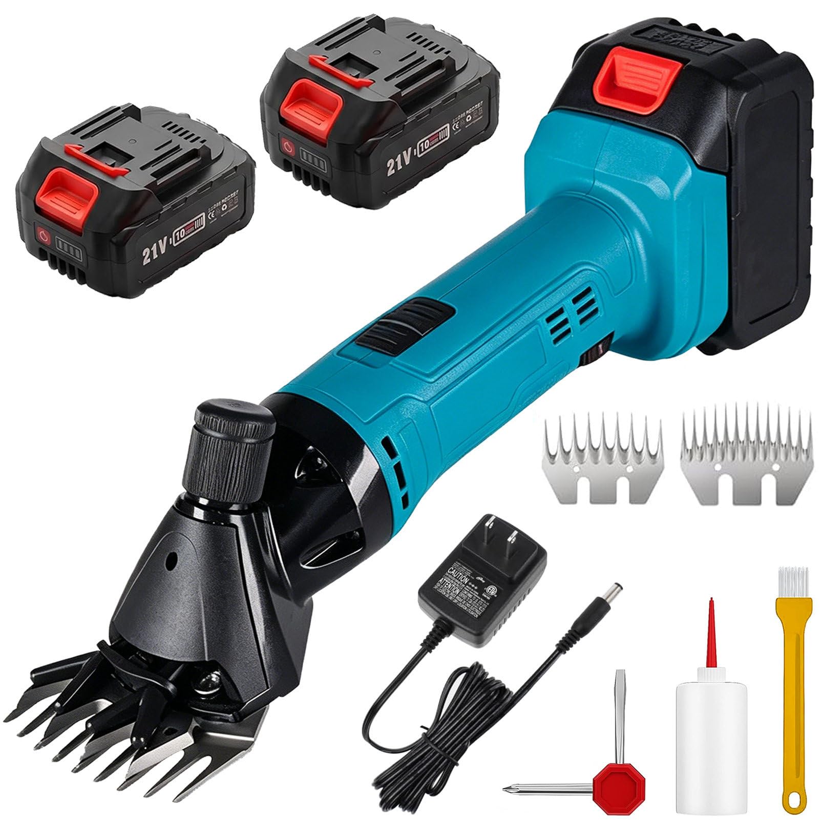 Esquiladora de ovejas de 600 W, Esquiladora inalámbrica para Ganado 2400 RPM 6 velocidades Ajustables, Cuchilla de 9 + 13 Dientes, con 2 baterías Recargables de 3000 mAh