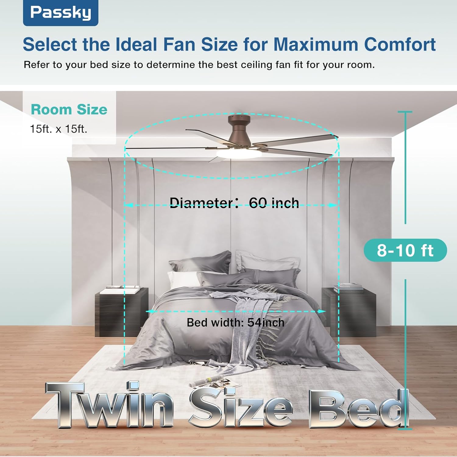 Passky Ceiling Fans with Lights, 60 inch Flush Mount Ceiling fan with Remote Control, Low Profile Ceiling Fan for Bedroom, Farmhouse, Reversible, 3CCT, Dimmable, Noiseless DC Motor, Brown