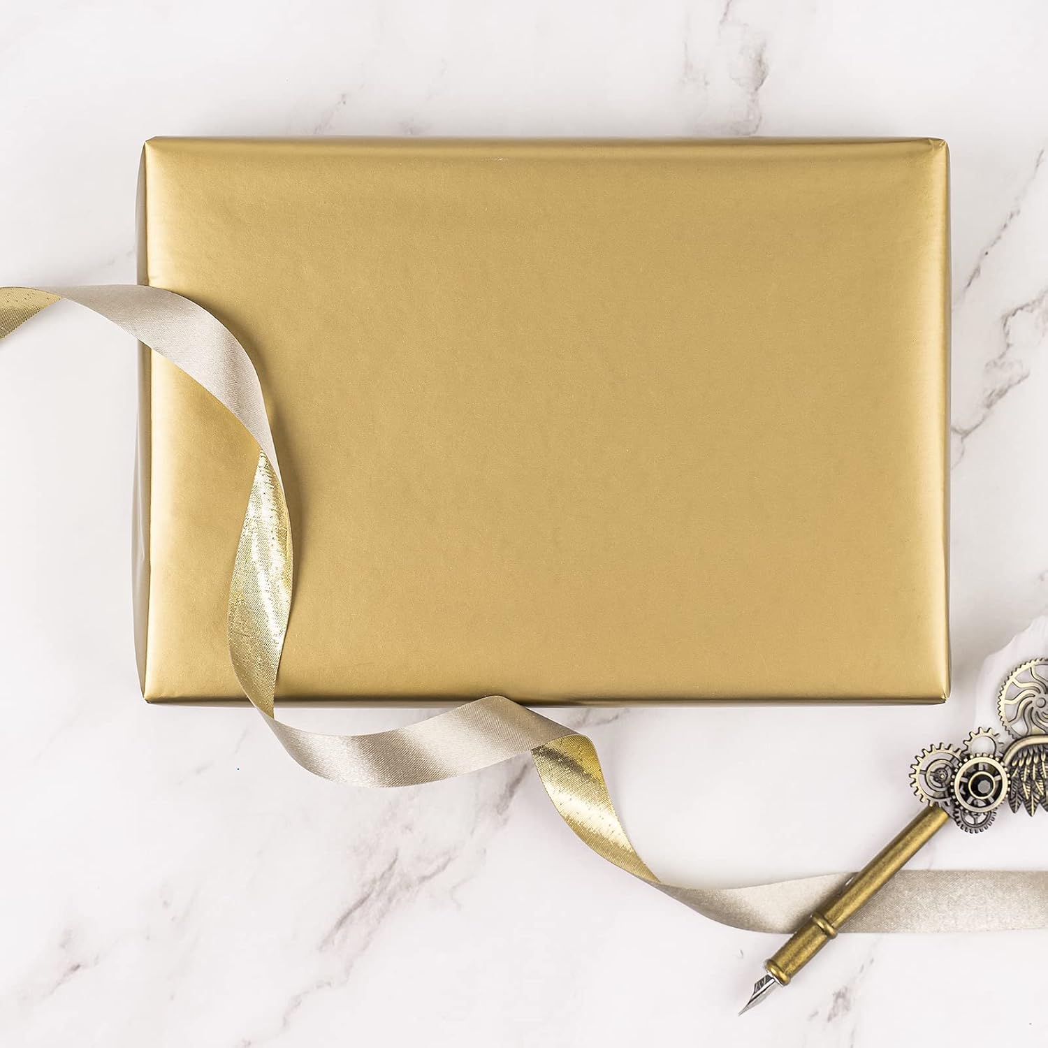 RUSPEPA Gold Wrapping Paper Solid Color for Christmas, Wedding, Birthday, Shower, Congrats, and Holiday - 30 inches x 32.8 feet