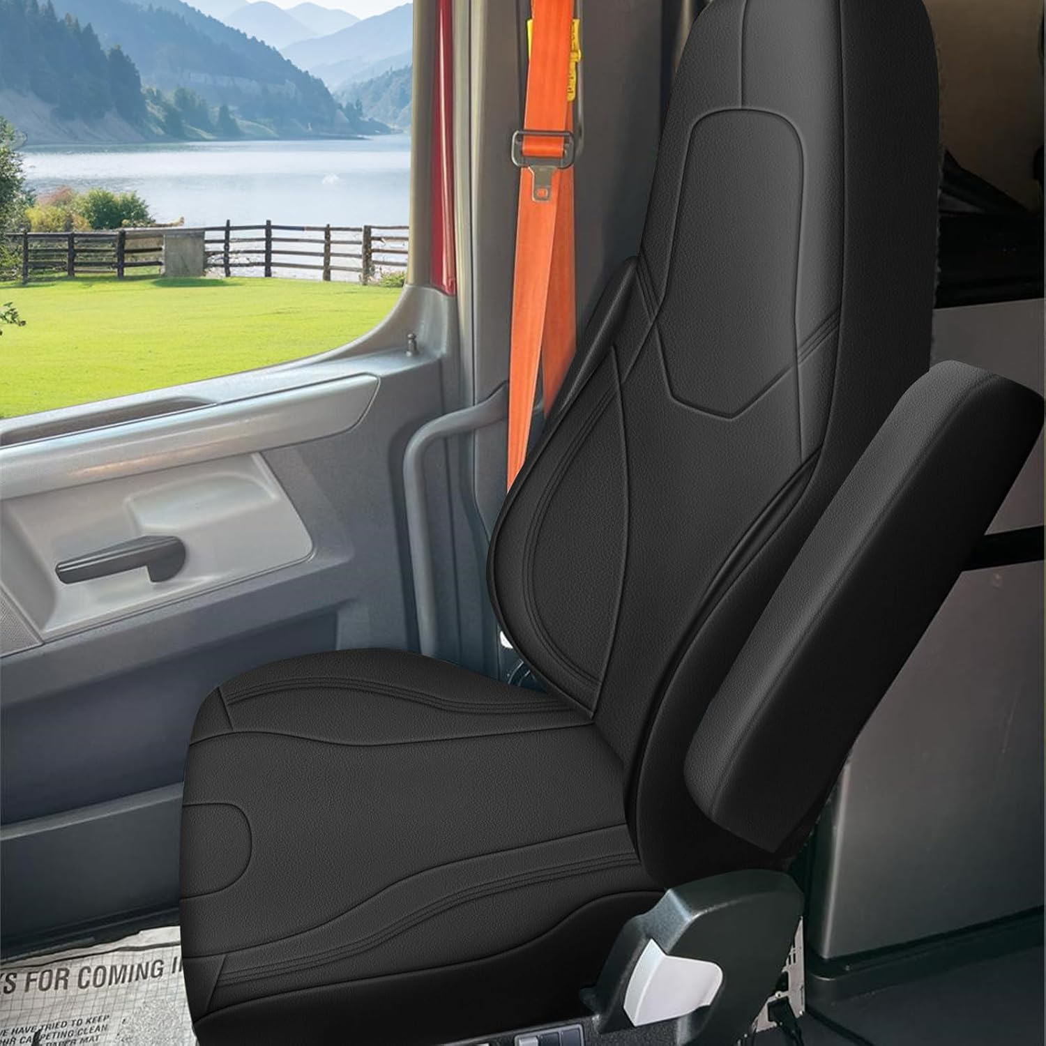 SAPUBK Custom-Fit Front Seat Covers with Back Pocket Replace for 2014-2025 Freightliner Cascadia 33" High Back, Premium Neoprene with Composite Soft Foam Lining Breathable Seat Cover Cushion