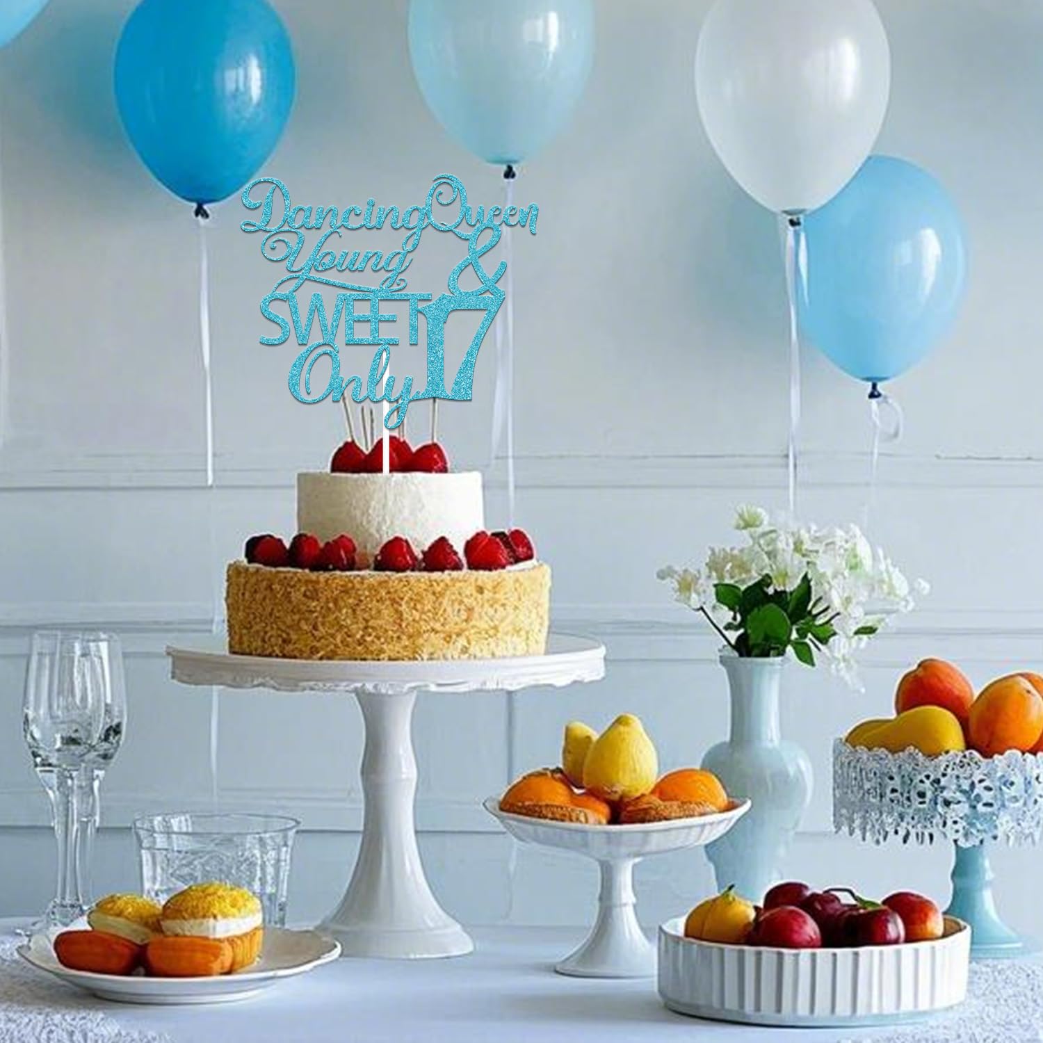 Decoración Para Tartas De Feliz Cumpleaños 17, Decoración Para Tartas Young And Sweet Only 17, Nivel 17, Divertidos Suministros De Decoración De Cumpleaños De 17 Años, Purpurina Negra