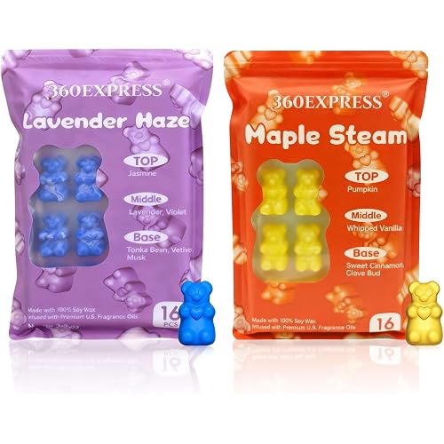 Wax Melts - Sweet Treats Variety Pack - 32 Cute Bear Scented Wax Cubes for Warmers - Features Lavender Haze, Maple Steam-2 Pack