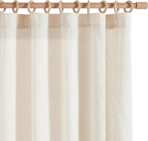 jinchan Cortinas de lino suave, cortinas beige de 96 pulgadas de largo, cortinas de granja filtrantes de luz crema para sala de estar, dormitorio,