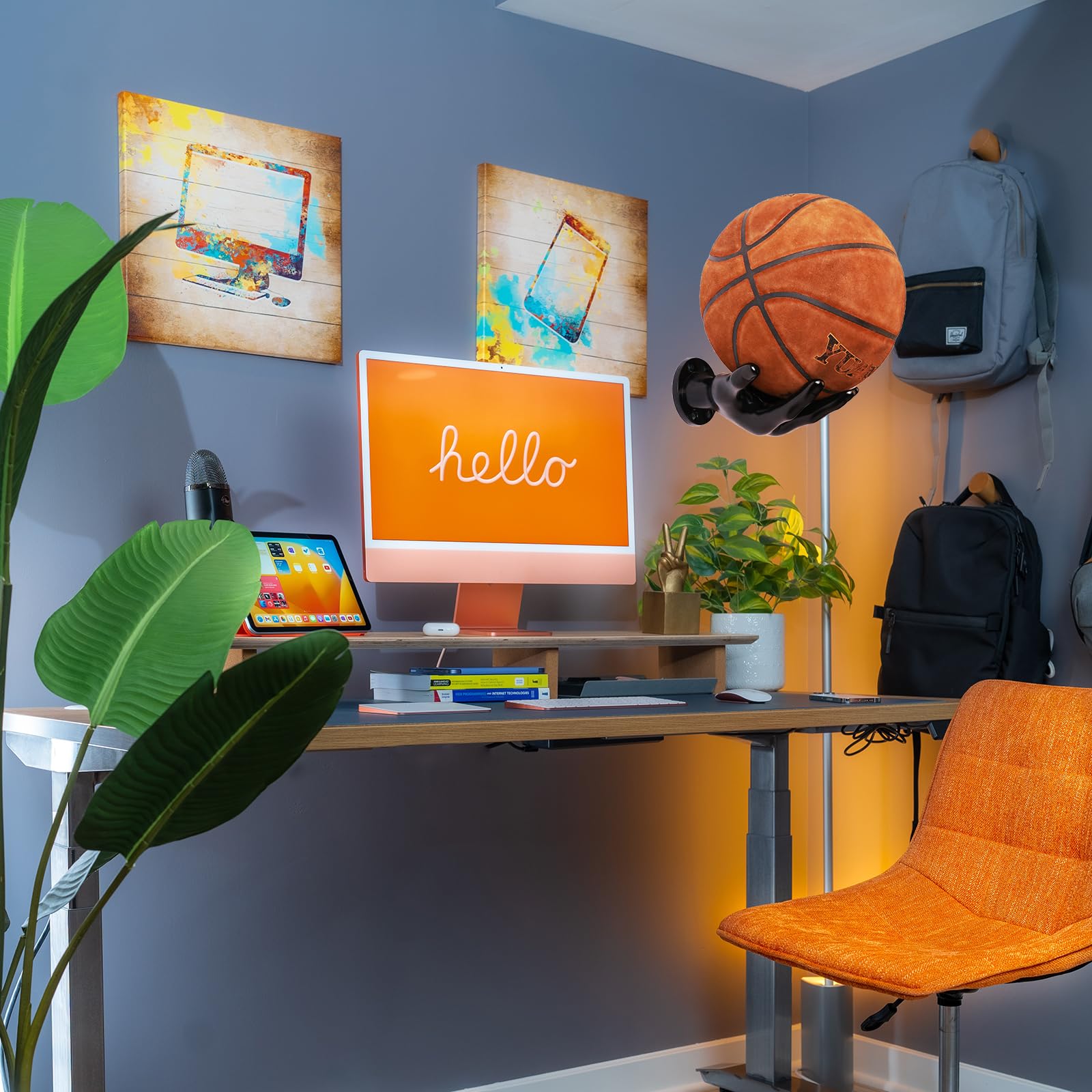 Support pour ballon de basket, Support mural pour ballon, Support de décoration murale pour basket, Organisateur de rangement et présentoir pour ballon de basket, convient pour le basket, le