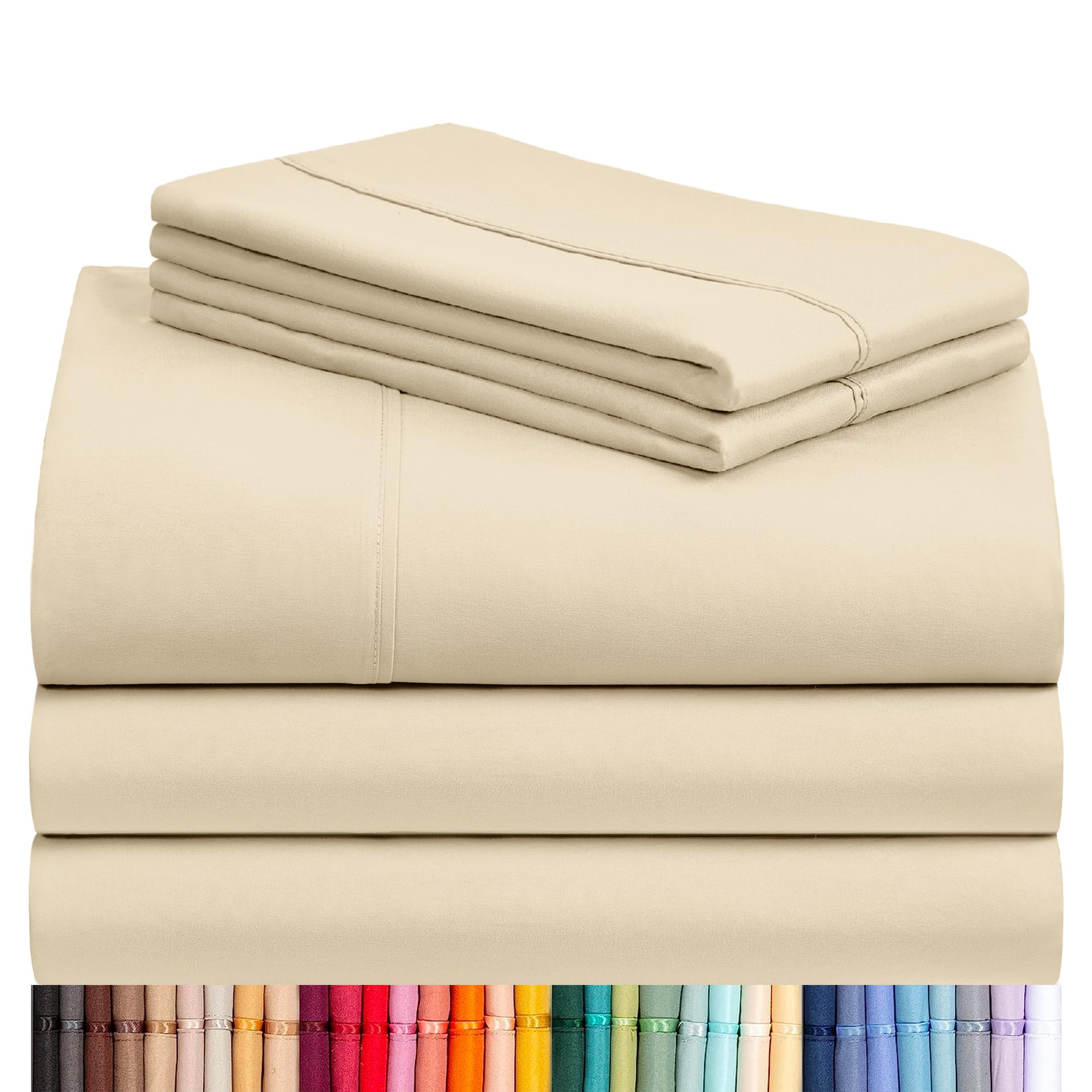 LuxClub 5 PC Split King Sheet Set, Deep Pockets Wrinkle Free Cooling Bed Sheets Hotel Bedding for Women, Men, Includes 2 Fitted Sheet, 1 Flat Sheet and 2 PillowcasesCream