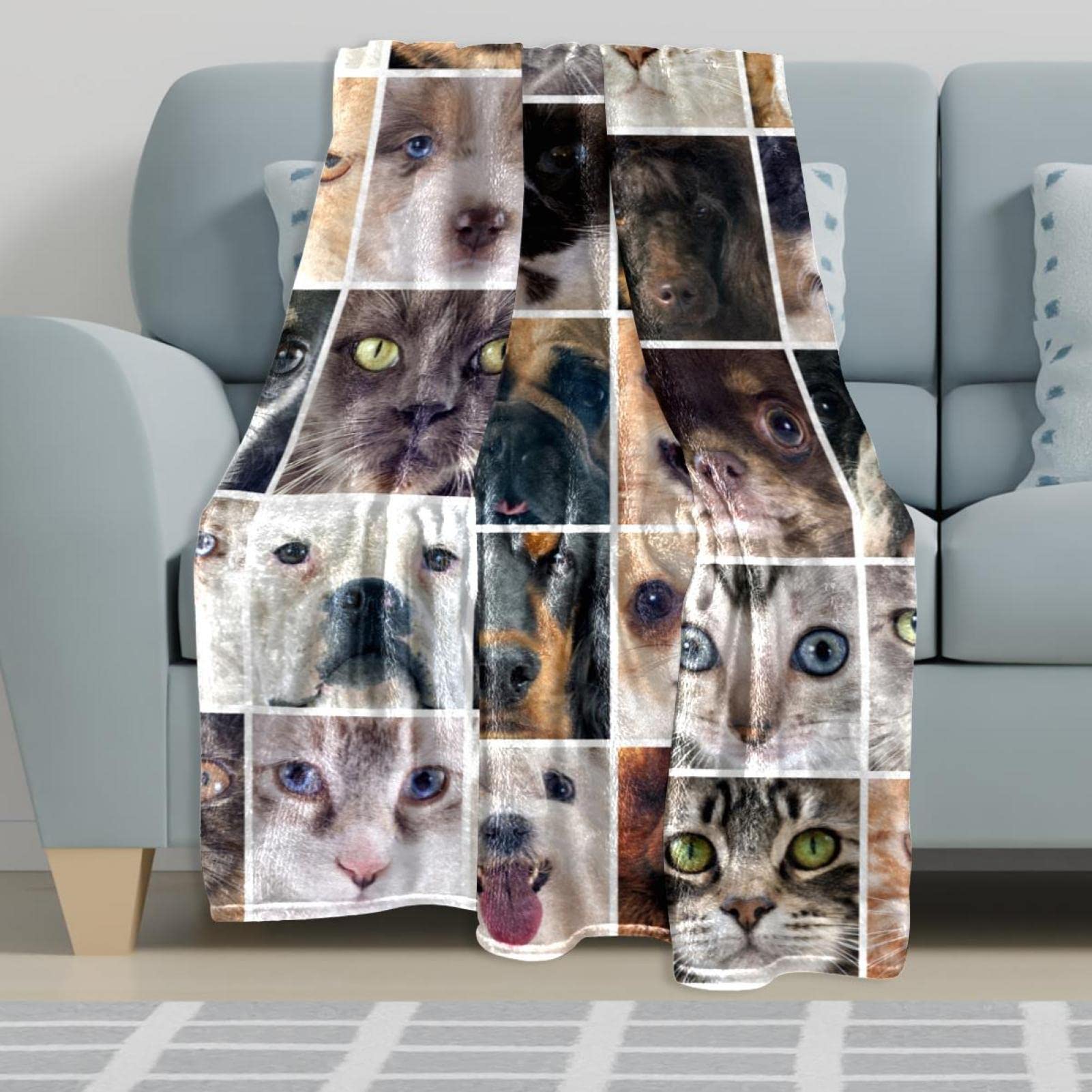 Group of Dogs and Cats Couverture polaire légère en peluche pour canapé