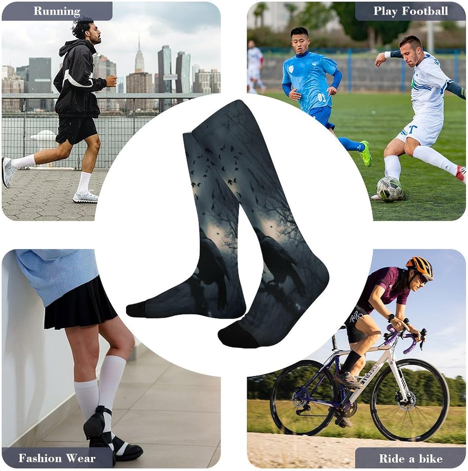 Night Crow Mid-Calf Socks Women Warm Knee High Socks Cozy Hiking Skiing Soft Boot Mid Calf Stocking Unisex