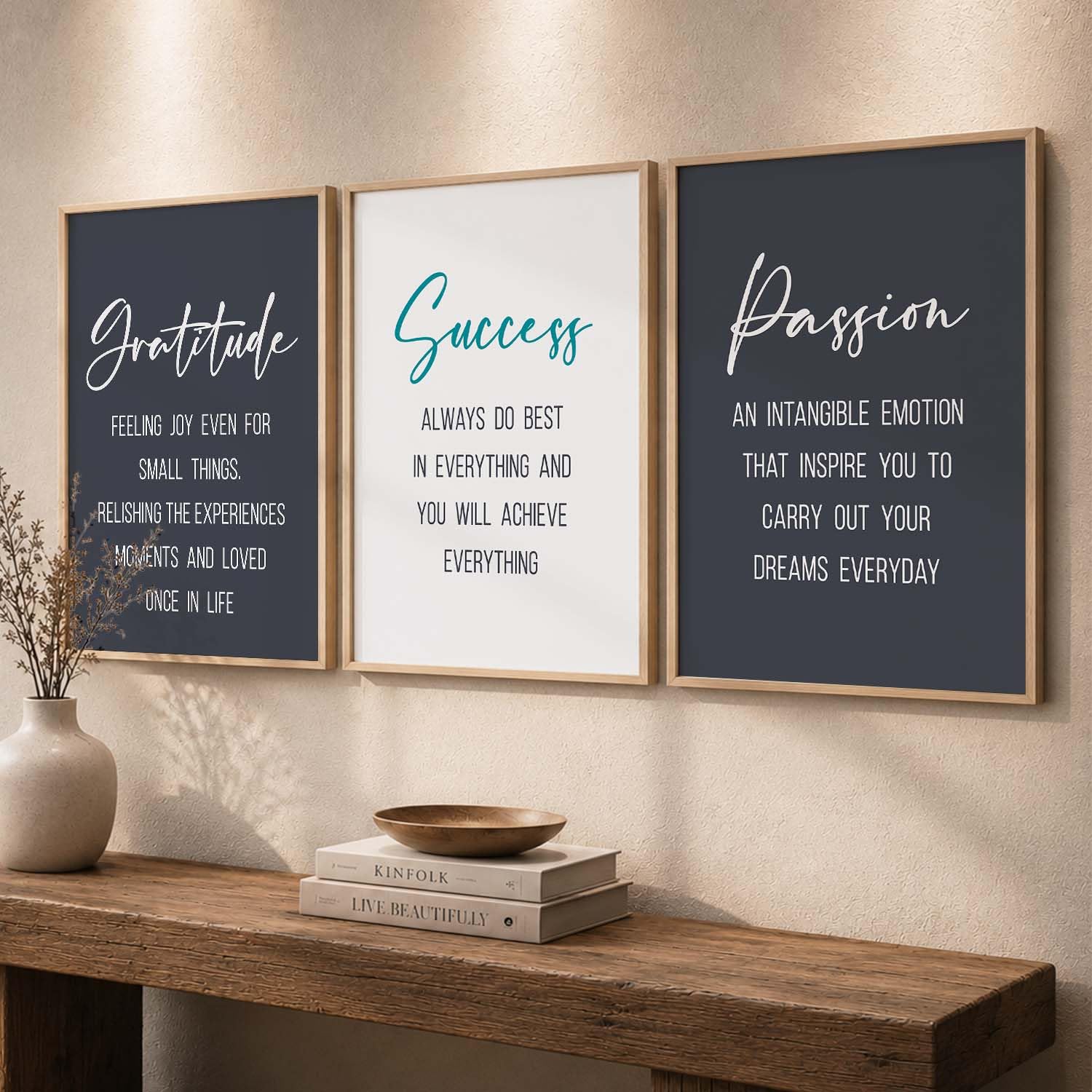 Bohemian Floral Wall Art Set - 3 Prints with Frame -30