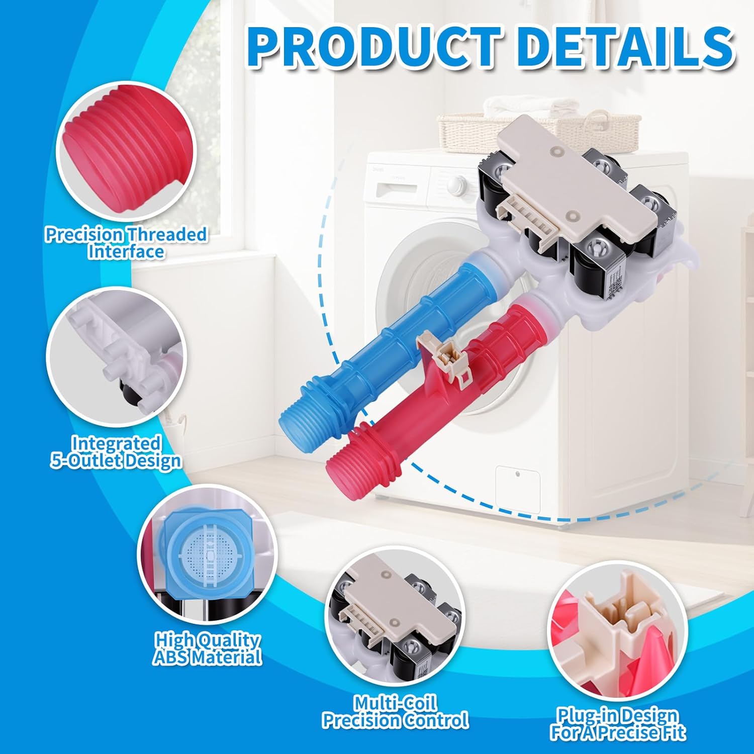 5304528029 5304514790 Washer Water Inlet Valve Assembly, ABS Material & Stainless Steel, Compatible with Electrolux Frigidaire, Replaces 5304522534 5304514791 PS16544354 AP7014477 AP6784032 28057910